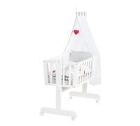 roba Cuna Balancin Bebe 40 x 90 cm Adam y Eule - con Función Basculante y Fija - Equipamiento Textil Incluido - Madera Lacada en Blanco - Diseño de Búhos