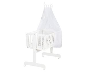 roba Cuna Balancin Bebe 40 x 90 cm de Madera Blanca - Fox y Bunny - Moisés y Minicuna con Ruedas - Conjunto Completo - Incluye Equipamiento Textil