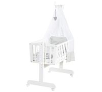 roba Cuna Balancin Bebe 40 x 90 cm Heartbreaker - Moisés y Minicuna - Conjunto Completo con Función de Bloqueo - Incluye Equipamiento Textil - Madera Blanca
