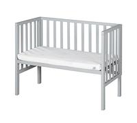 roba Cuna Colecho 2 en 1 con Colchón Safe Asleep 45 x 90 cm y Barrera - Madera Gris - Adecuada para Todas Las Alturas de Camas Parentales - Desde el Nacimiento - Convertible en Banco hasta 65 kg