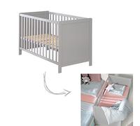 roba Cuna Colecho 60 x 120 cm, 2en1, Convertible en Cama de Bebé Independiente, Ajustable en Altura, 5 Barrotes Desmontables, Madera Gris