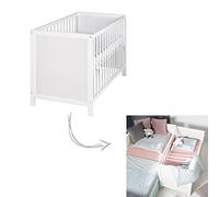 roba Cuna Colecho 60 x 120 cm, 2en1, Convertible en Cama de Bebé Independiente, Ajustable en Altura, 5 Barrotes Desmontables, Madera Blanca