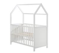 roba Cuna de Bebé en Forma de Casa 60 x 120 cm - Certificación FSC - Cama Infantil Altura Ajustable en Seis Posiciones - Madera Blanca