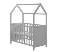 roba Cuna de Bebé en Forma de Casa 60 x 120 cm - Certificación FSC - Cama Infantil Altura Ajustable en Seis Posiciones - Madera Gris
