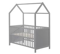 roba Cuna de Bebé en Forma de Casa 70 x 140 cm - Certificación FSC - Cama Infantil Altura Ajustable - Convertible en Cama Juvenil - Madera Gris