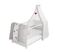 roba Cuna Evolutiva para Bebés Adam y Eule - 70 x 140 cm - Juego de Cama Completa - Ropa de Cuna + Dosel + Colchón - Altura Ajustable - Convertible - Madera Blanca