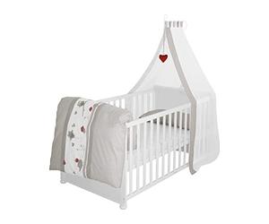 roba Cuna Evolutiva para Bebés Adam y Eule - 70 x 140 cm - Juego de Cama Completa - Ropa de Cuna + Dosel + Colchón - Altura Ajustable - Convertible - Madera Blanca