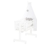 roba Cuna para bebé Little Stars de 40 x 90 cm de Madera - Moisés y Cuna - Juego Completo con función de Bloqueo y Equipamiento Textil - Blanco/Gris