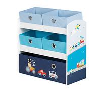 roba Estantería de Almacenamiento Rennfahrer para Habitaciones de Niños y Niñas - 5 Cajas en Tela para Juguetes - Organizador Infantil - Diseño de Coche / Azul