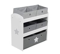 roba Estantería de Almacenamiento Stars para Habitaciones de Niños y Niñas - 5 Cajas en Tela para Juguetes - Organizador Infantil - Estrellas Blancas / Grises