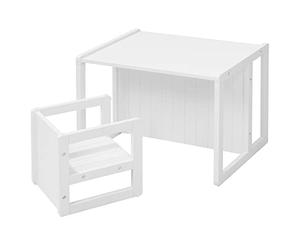 roba Grupo de Asiento de Estilo rústico para niños, 1 Taburete y un Banco para niños Convertible a la Mesa, Color Blanco