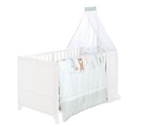 roba, juego de cama completo "Woodland Buddies", para cuna de bebé de 70x140 cm, fabricado en madera, incluye colchón, ropa de cama, dosel y barra. Cuna infantil modular y adaptable al crecimiento