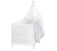 roba Juego de Cuna, Estrellas Grises - 70 x 140 cm - Cuna Creciente con Ropa de Cama, Dosel, colchón, Altura Regulable, para Cama Junior