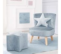 Roba Lil Sofá para niños, se compone de sofá infantil, sillón infantil, cojín decorativo con nube azul azul claro/cielo Talla:Set klein 3-teilig