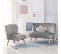 Roba Lil Sofá para niños, se compone de sofá infantil, sillón infantil, cojín decorativo con nube gris plateado Talla:Set groß 3-teilig