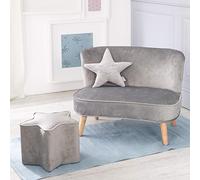 Roba Lil Sofá para niños, se compone de sofá infantil, sillón infantil, cojín decorativo con nube gris plateado Talla:Set mittel 3-teilig