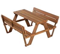 roba Mesa de Picnic para Niños Outdoor + Respaldo - Madera Maciza - Resistente Mesa de Exterior - Juego de Asiento Infantil para Jardín - 4 Plazas - Teck