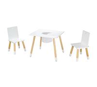 roba Mesa Infantil + 2 Sillas para Niñas y Niños - Red de Almacenaje - Juego de Muebles de Asiento - A Partir de 2 Años - Estilo Escandinavo - Natural / Blanco