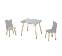 roba Mesa Infantil + 2 Sillas para Niñas y Niños - Red de Almacenaje - Juego de Muebles de Asiento - A Partir de 2 Años - Estilo Escandinavo - Natural / Gris