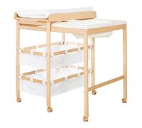 roba Mueble Cambiador con Bañera Extraíble 2 en 1 + Colchón Blanco Acolchado / Impermeable + 2 Compartimentos, para Bebés desde el Nacimiento, Madera Natural