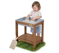 roba Outdoor + Mesa de Juego “Tiny” con Cubeta de Juego - Mesa de Arena y Barro Resistente a la Intemperie de Madera Maciza - Mueble de Jardín para Niños - A Partir de 18 Meses - Marrón/Teca