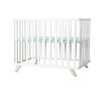 Roba Parque bebé 75x100 con patas de madera, revestimiento acolchado 'frosty green' - Madera blanca