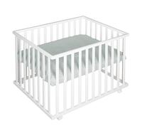 roba Parque de Bebé en Madera 75 x 100 cm + Alfombra de Corralito roba Stye Verde - Base Ajustable en Altura - Ruedas con Frenos - Blanco