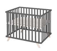 roba Parque Infantil 75 x 100 cm - Corralito para Bebé con Colchoneta Lil Planet Gris - Certificado GOTS y Oeko-Tex 100 - Altura Ajustable - Madera Antracita