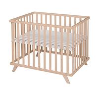 roba Parque Infantil 75 x 100 cm - Corralito para Bebé con Colchoneta Lil Planet Gris - Certificado GOTS y Oeko-Tex 100 - Altura Ajustable - Madera Natural