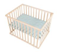 Roba Parque infantil de madera natural con colchoneta verde mate y ruedas - 75 x 100 cm