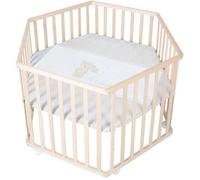Roba Parque infantil hexagonal - Altura regulable - Base extraíble - 6 ruedas con freno - Madera natural - Diseño de osito de peluche
