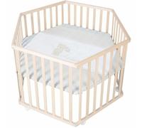 Roba Parque infantil hexagonal de madera natural – Colchoneta Liebhabär, altura ajustable, ruedas
