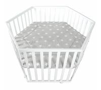 Roba Parque infantil hexagonal ROBA LITTLE STARS AAAIG92169 Altura regulable Funda acolchada Ruedas con freno Madera lacada blanco Diseño estrellas