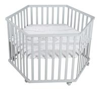 Roba Parque Infantil Hexagonal ROB4005317334172 - Funda Acolchada Diseño Elefante - 6 Ruedas con Freno - Madera Lacada Topo