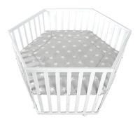 Roba Parque infantil hexagonal ROBA LITTLE STARS AAAIG92169 Altura regulable Funda acolchada Ruedas con freno Madera lacada blanco Diseño estrellas