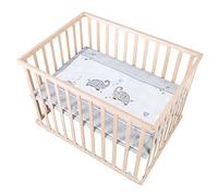 roba Parque Infantil Jumbotwins 75 x 100 cm con Colchón - Corralito de Juegos - Móvil con Ruedas - Ajustable en Altura - Madera Natural