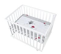 roba Parque Infantil Rectangular 75 x 100 Adam y Eule + Colchoneta y Ruedas con Freno - Base Ajustable en Altura - Madera Blanca