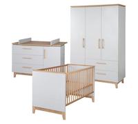 roba Set 'Caro', incluye cama combinada de 70 x 140 cm, cambiador y armario de 3 puertas, color gris claro y roble dorado