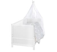 roba Set completo cama “Estrellas grises” 70 x 140 cm con colchón dosel y barra blanco