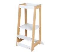 roba Torre de Aprendizaje de Madera - Bicolor - Taburete Seguro para Niños - como Ayudante de Cocina - Soporta hasta 80 kg - Blanco/Bambú con Certificación FSC