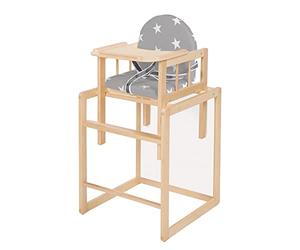 roba Trona Combinada - Convertible en Mesa y Silla Infantil - Asiento Acolchado con Motivo de Estrellas - Madera Naturel