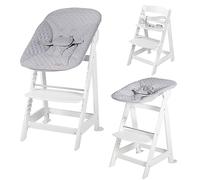 roba Trona Evolutiva de Madera Born Up + Hamaca Reclinable Estilo Gris, Desde el Nacimiento hasta 70 kg, Silla Convertible y Ajustable, Blanco
