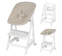 roba Trona Evolutiva en Madera Blanca Born Up 2en1 + Hamaca Inclinable Greyish - Cuero Impermeable - Altura Ajustable - Desde el Nacimiento hasta 70 kg
