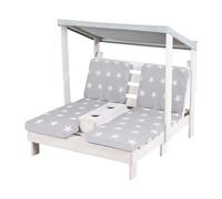 roba Tumbona Doble de Madera para Jardín - Sillón con Portavasos y Protección Solar - Adecuada para 2 Niños a Partir de 18 Meses - Resistente a la Intemperie - Gris