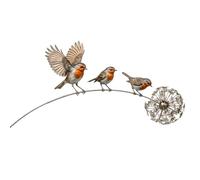 Robin de metal con estaca, escultura de pájaro conmemorativo | Estaca decorativa para exteriores, porche, patio, patio, parque, césped, inauguración de la casa