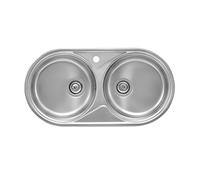 ROCA DUO A870920845 Fregadero con doble cubeta y un orificio para grifería de 84 cm fabricado en acero inoxidable - Sin sifón