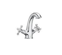Roca Carmen Grifería para lavabo retro de fácil instalación, grifo bimando vintage con enlaces de alimentación flexibles, mezclador para cuarto de baño con desagüe click-clack, cromado, A5A3A4BC00