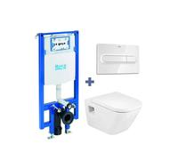 ROCA Compact The Gap Pack inodoro suspendido con asiento y tapa con salida horizontal - Tapa con amortiguador / Cromado
