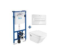 Roca Duplo Dama Pack de inodoro suspendido de forma cuadrada recomendado para espacios públicos - Tapa normal / Blanco