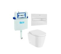 ROCA Inspira In Wash Pack inodoro a suelo con sistema de autolimpieza Rimless con cisterna empotrada y placa pulsadora - Cromado
